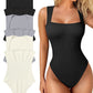 Sexy Geribbelde Strappy Vierkante Hals Mouwloze Buikcontrole Tanktops Bodysuits