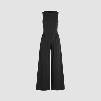 EFFEN MOUWLOZE JUMPSUIT MET WIJDE PIJPEN