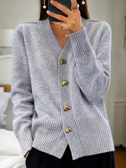 Women's Casual Winter Plain Yarn Wool Yarn Buttoned Cardigan